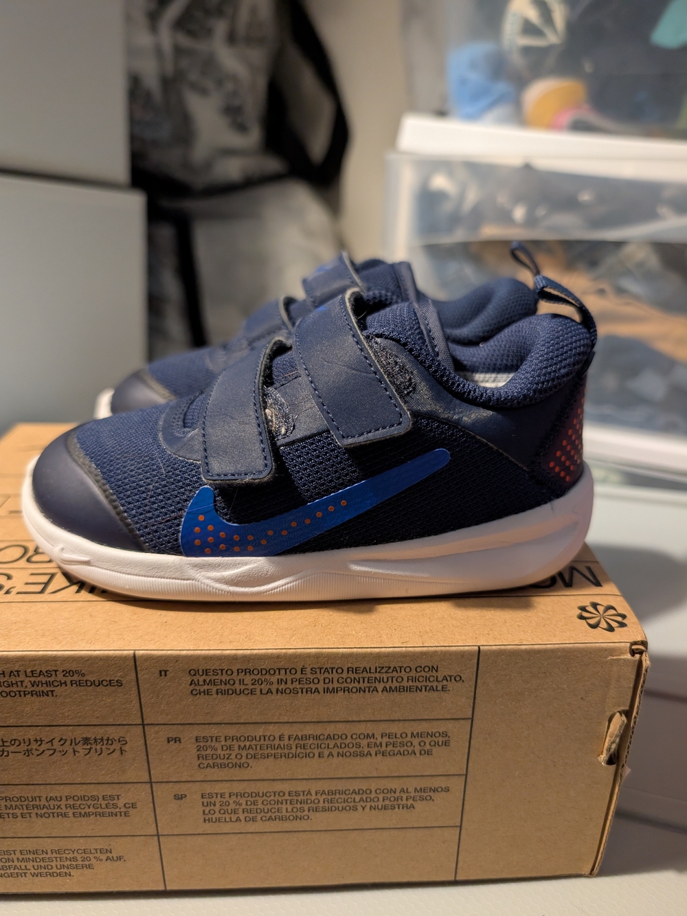 Kids Navy Blue Nike Sneakers with Hook-and-Loop Straps